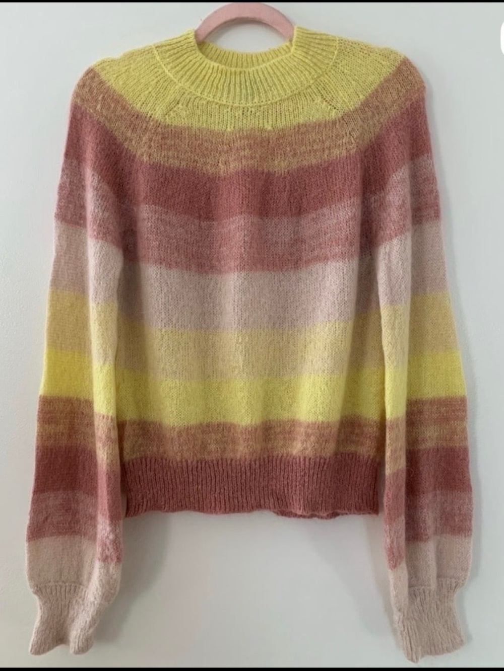 LN L Maje Milae Striped Crewneck Sweater in Yellow, Rust & Cream
